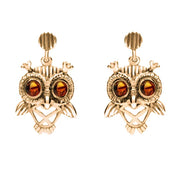 18ct Rose Gold Amber Orange Owl Stud Earrings E2329