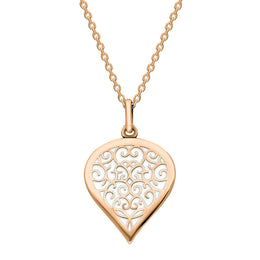 18ct Rose Gold Bauxite Flore Filigree Medium Heart Necklace. P3630.