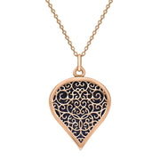 18ct Rose Gold Blue Goldstone Flore Filigree Large Heart Necklace. P3631.