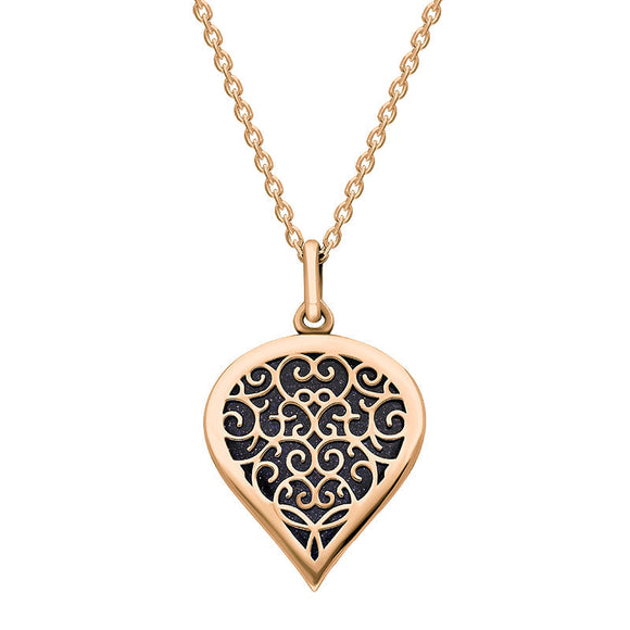 18ct Rose Gold Blue John Flore Filigree Medium Heart Necklace. P3630.
