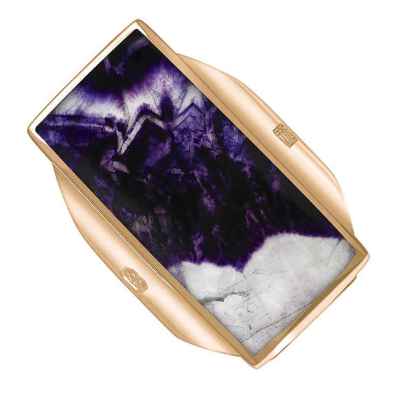 18ct Rose Gold Blue John Hallmark Large Oblong Ring. R064_FH.