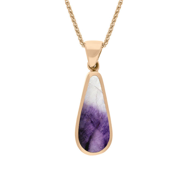 18ct Rose Gold Blue John Mother Of Pearl Small Double Sided Pear Cut Fob Necklace, P835.