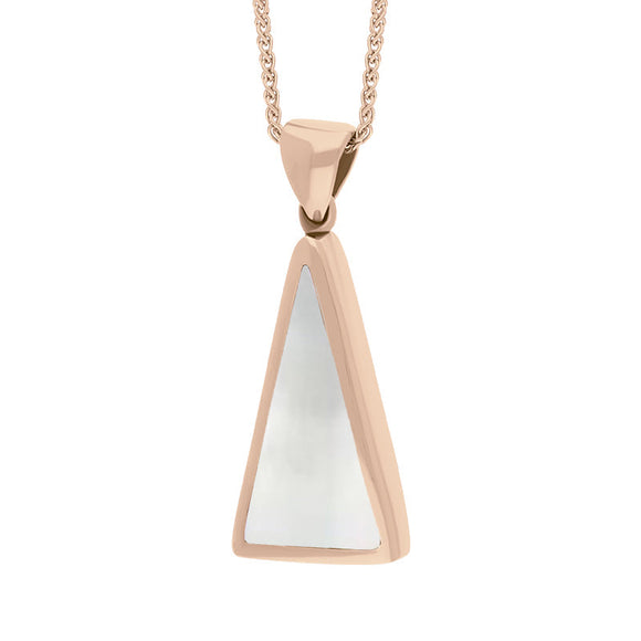 18ct Rose Gold Blue John Mother Of Pearl Small Double Sided Triangular Fob Necklace, P834_3.