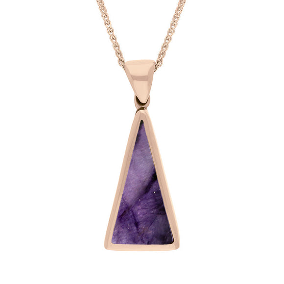 18ct Rose Gold Blue John Mother Of Pearl Small Double Sided Triangular Fob Necklace, P834.