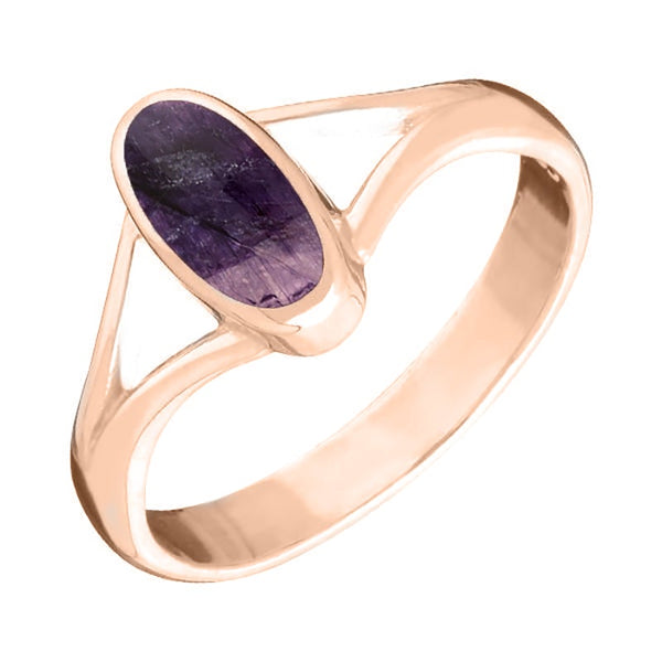 18ct Rose Gold Blue John Oval Split Shoulder Ring. R114.