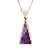 18ct Rose Gold Blue John Whitby Jet Small Double Sided Triangular Fob Necklace, P834_2.