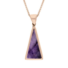 18ct Rose Gold Blue John Whitby Jet Small Double Sided Triangular Fob Necklace, P834_2.