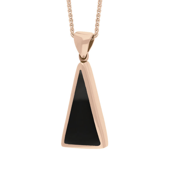 18ct Rose Gold Blue John Whitby Jet Small Double Sided Triangular Fob Necklace, P834_3.