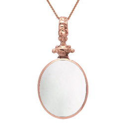 18ct Rose Gold Blue John White Mother Of Pearl Double Sided Oval Fob Necklace, P100_2.