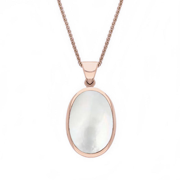18ct Rose Gold Blue John White Mother Of Pearl Small Double Sided Fob Necklace, P832_2.