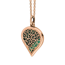18ct Rose Gold Malachite Flore Filigree Medium Heart Necklace. P3630._2