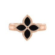 18ct Rose Gold Whitby Jet Eden Marquise Flower Ring