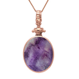 18ct Rose Gold Whitby Jet Blue John Double Sided Oval Fob Necklace, P100_2.