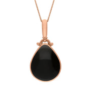 18ct Rose Gold Whitby Jet Lapis Lazuli Double Sided Pear Fob Necklace, P056_2.