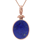 18ct Rose Gold Whitby Jet Lapis Lazuli Double Sided Oval Fob Necklace, P100.