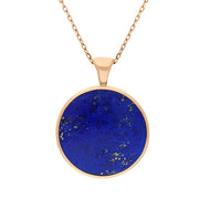 18ct Rose Gold Whitby Jet Lapis Lazuli Large Double Sided Round Fob Necklace, P012.