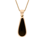 18ct Rose Gold Whitby Jet Lapis Lazuli Small Double Sided Pear Cut Fob Necklace, P835_2.
