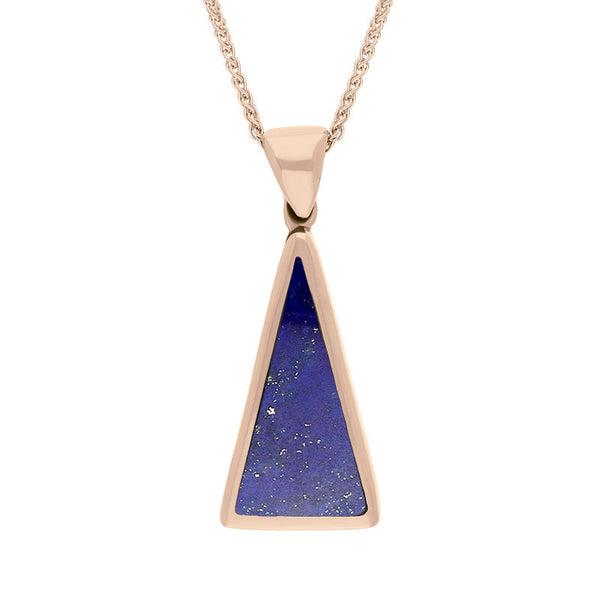 18ct Rose Gold Whitby Jet Lapis Lazuli Small Double Sided Triangular Fob Necklace, P834.