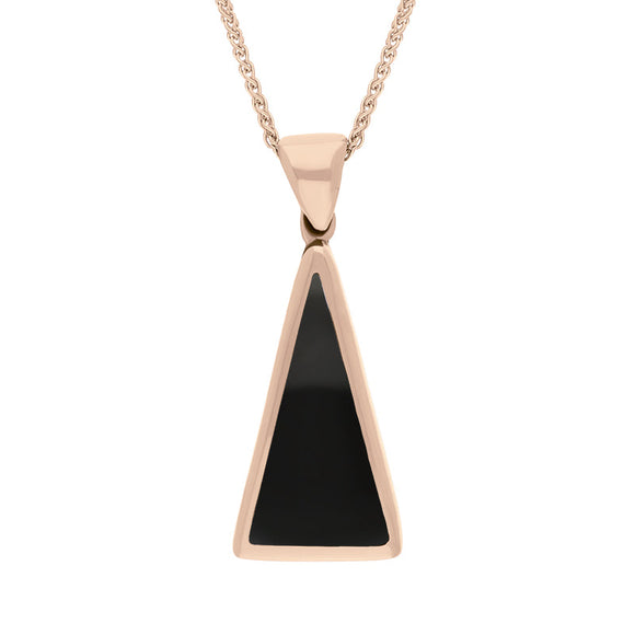 18ct Rose Gold Whitby Jet Lapis Lazuli Small Double Sided Triangular Fob Necklace, P834_2.