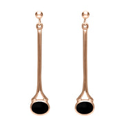 18ct Rose Gold Whitby Jet Long Drop Earrings. E094.