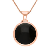 18ct Rose Gold Whitby Jet Malachite Double Sided Round Dinky Fob Necklace, P218_2.
