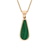 18ct Rose Gold Whitby Jet Malachite Small Double Sided Pear Cut Fob Necklace, P835.