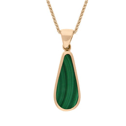 18ct Rose Gold Whitby Jet Malachite Small Double Sided Pear Cut Fob Necklace, P835.