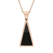18ct Rose Gold Whitby Jet Malachite Small Double Sided Triangular Fob Necklace, P834_2.