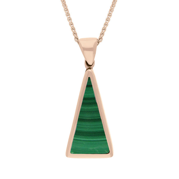 18ct Rose Gold Whitby Jet Malachite Small Double Sided Triangular Fob Necklace, P834.