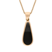 18ct Rose Gold Whitby Jet Mother Of Pearl Small Double Sided Pear Cut Fob Necklace, P835_2.
