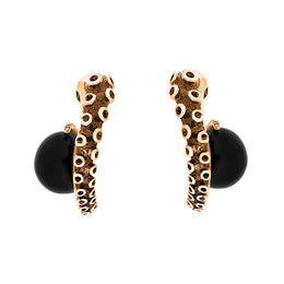 18ct Rose Gold Whitby Jet Tentacle Hoop Earrings, E2462.