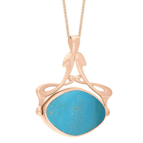 18ct Rose Gold Whitby Jet Turquoise Bell Diamond Swivel Fob Necklace, P113_10_3.