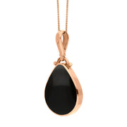 18ct Rose Gold Whitby Jet Turquoise Double Sided Pear Fob Necklace, P056_3.