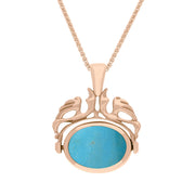 18ct Rose Gold Whitby Jet Turquoise Double Sided Oval Swivel Fob Necklace, P104_4.
