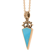 18ct Rose Gold Whitby Jet Turquoise Double Sided Scroll Top Dagger Fob Necklace, P423_3.