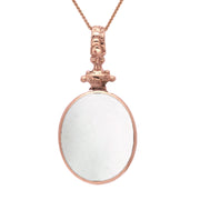 18ct Rose Gold Whitby Jet White Mother Of Pearl Double Sided Oval Fob Necklace, P100.