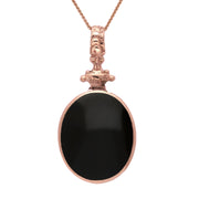 18ct Rose Gold Whitby Jet White Mother Of Pearl Double Sided Oval Fob Necklace, P100_2.