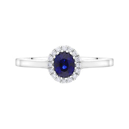 18ct White Gold 0.53ct Sapphire 0.08ct Diamond Oval Cluster Ring