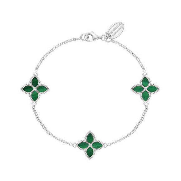 18ct White Gold Malachite Bloom Flower Ball Edge Bracelet, B1272