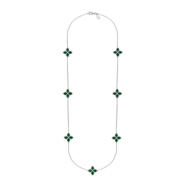 18ct Rose Gold Malachite Bloom Long Flower Ball Edge Necklace, N1157