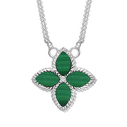 18ct White Gold Malachite Bloom Small Flower Ball Edge Necklace, N1155