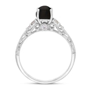 18ct White Gold Whitby Jet Diamond 0.18ct Ornate Claw Set Ring