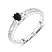 18ct White Gold Whitby Jet Diamond 0.20ct Round Claw Set Ring, R1270.
