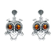 18ct White Gold Amber Orange Owl Stud Earrings E2329