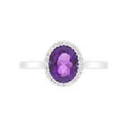 18ct White Gold Amethyst Diamond Oval Cluster Ring
