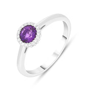 18ct White Gold Amethyst Diamond Round Cluster Ring TVN-402