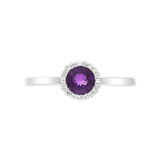 18ct White Gold Amethyst Diamond Round Cluster Ring