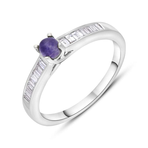 18ct White Gold Blue John Diamond 0.20ct Round Claw Set Ring