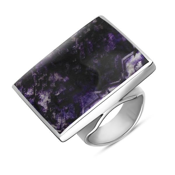 18ct White Gold Blue John Hallmark Large Square Ring. R605_FH.