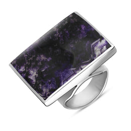 18ct White Gold Blue John Hallmark Large Square Ring. R605_FH.